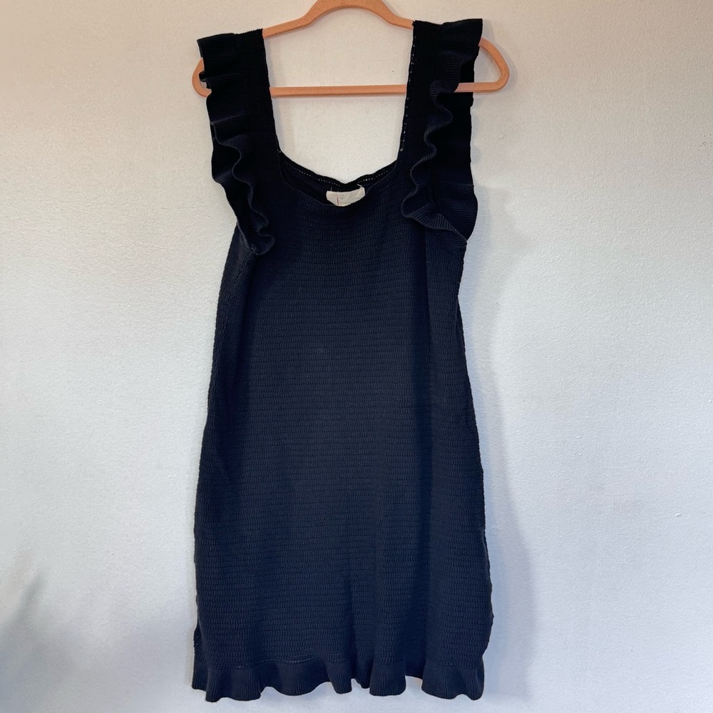 Anthropologie Ruffled Pointelle Mini Dress In Black Sz XL - Picture 4 of 16